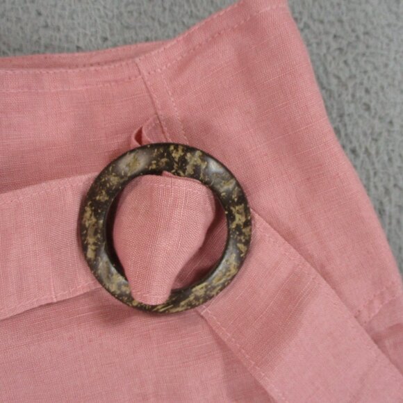Free People Skirt Womens 8 Pink Linen Blend Higher Ground Skater Belted Zip Cute - Picture 6 of 14
